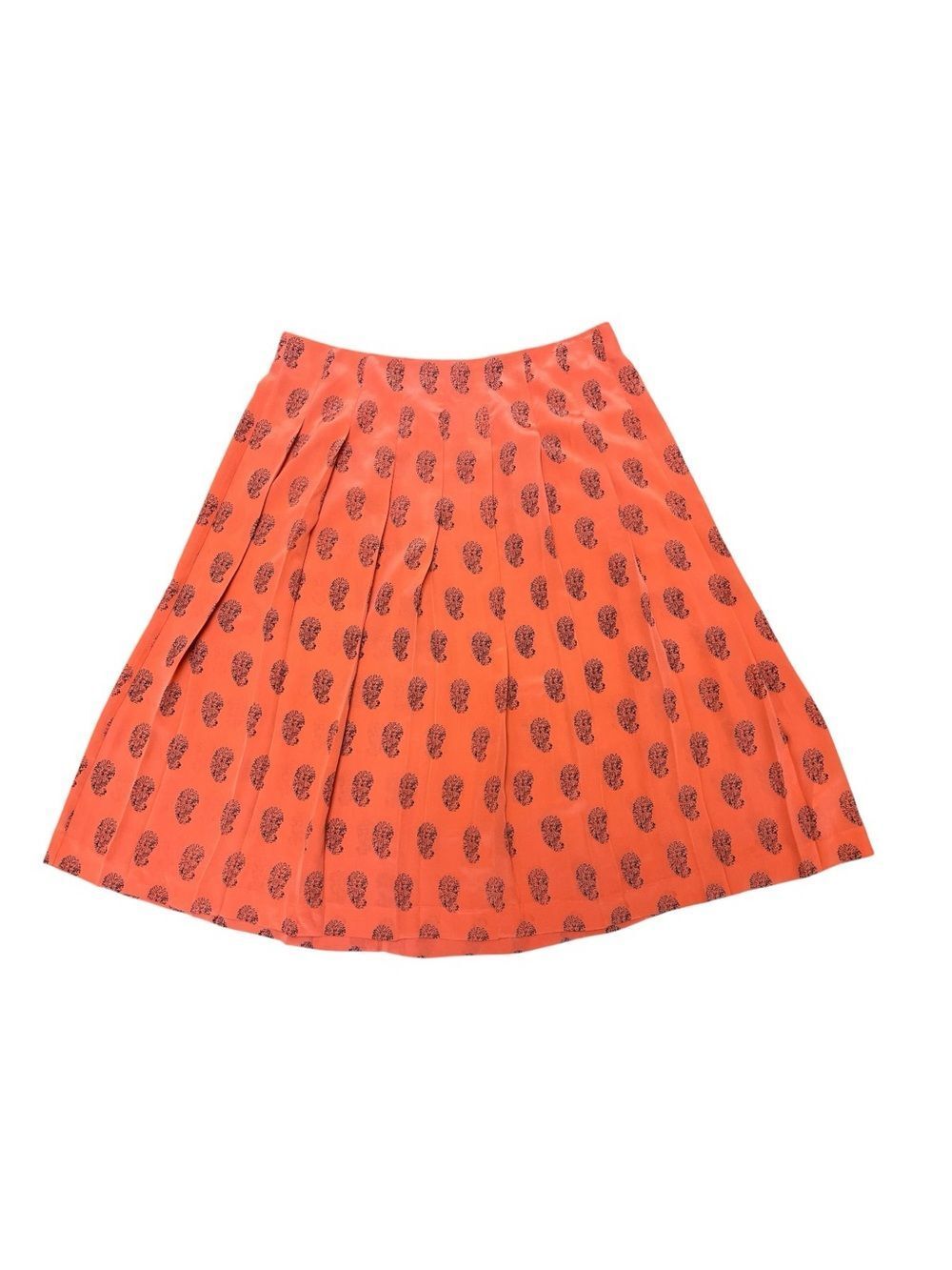 Madewell 100% Silk Orange Paisley Pleated Midi Skirt Women’s Size 14
